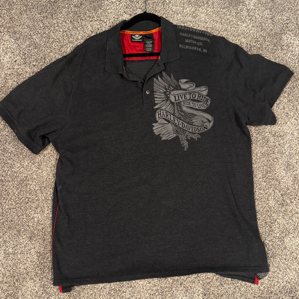 Harley-Davidson Charcoal Polo with Eagle Graphic